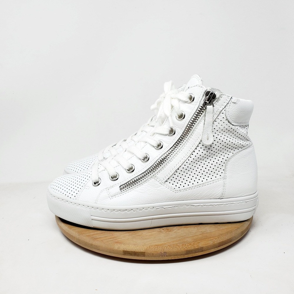 Paul Green High Top Shoes Womens 6.5 White Leather Zip Mac Comfort Sneaker